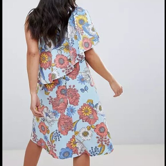 Asos Maternity One Shoulder Cape Dress Blue Floral - Picture 4 of 12